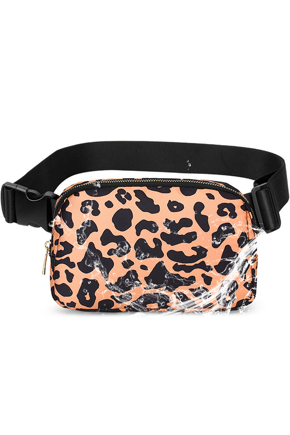 Purple 20*5*14cm Leopard Print Buckle Canvas Waist Pack Belt Bag