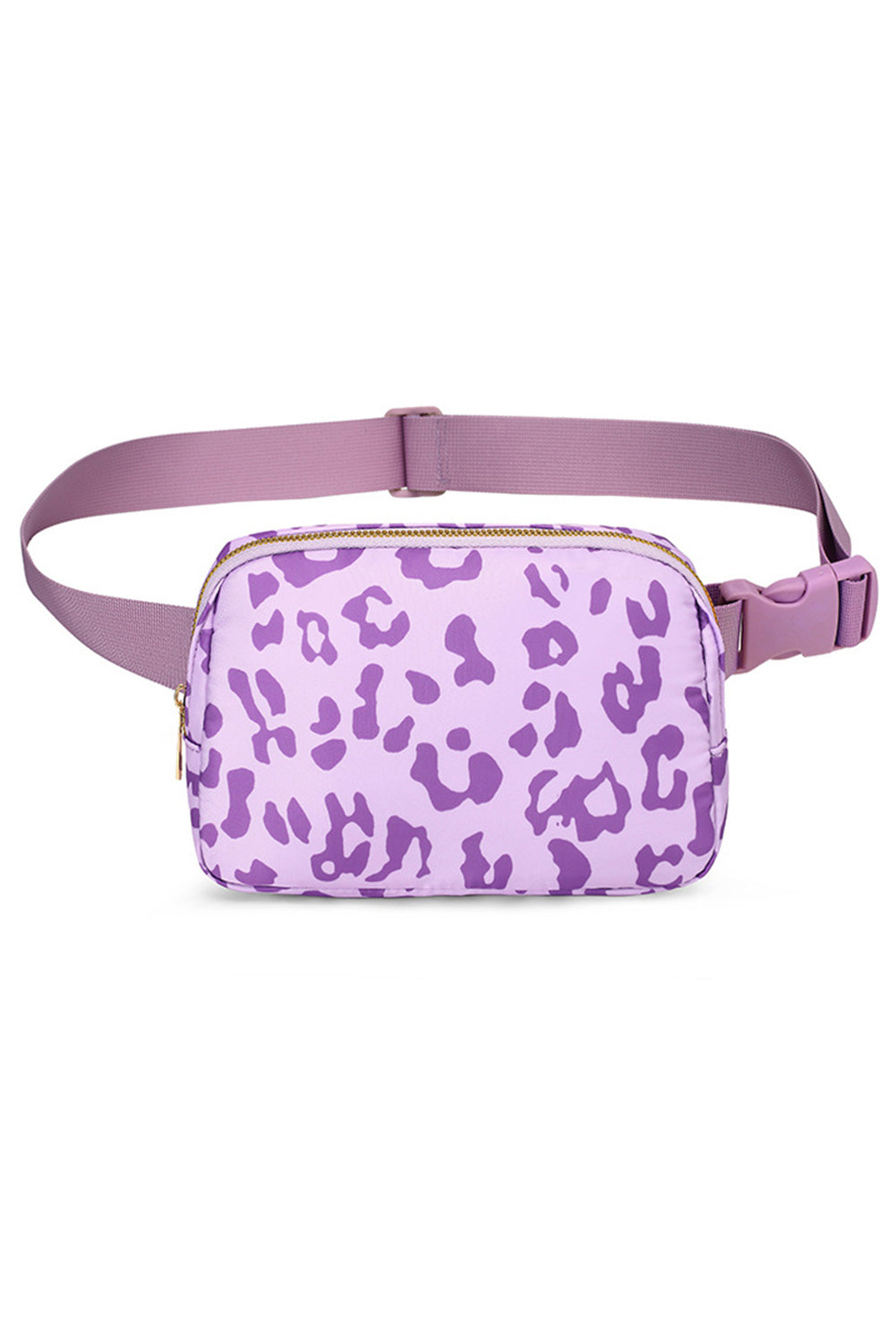 Purple 20*5*14cm Leopard Print Buckle Canvas Waist Pack Belt Bag